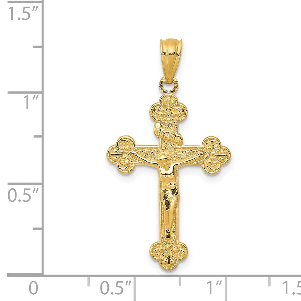 14k Gold Polished INRI Medium Crucifix Pendant - Product Photo