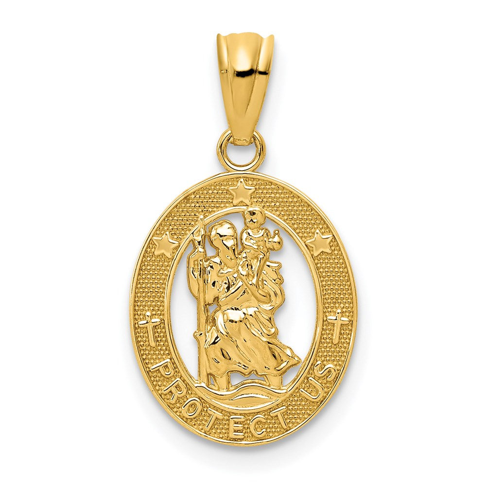 14k Gold Polished St Christopher Pendant - Product Photo