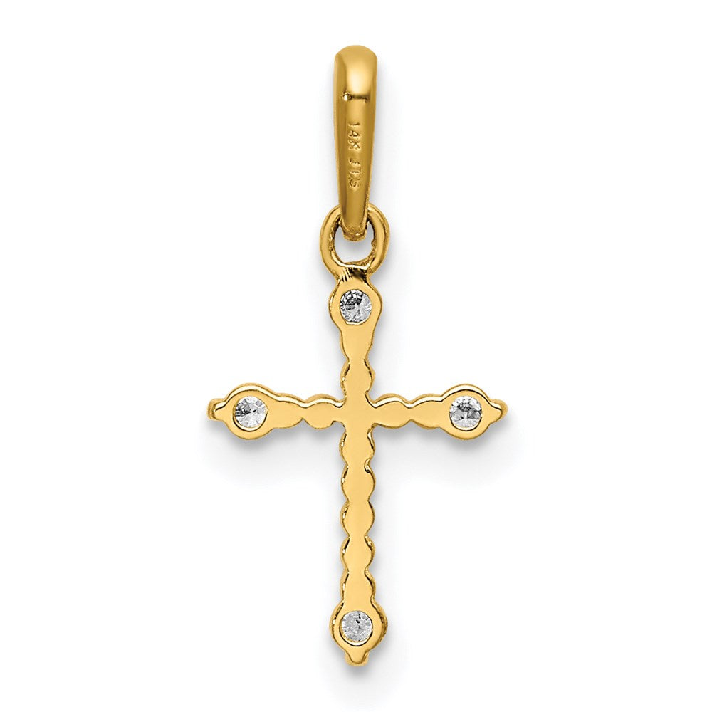 14k Polished Beaded CZ Cross Charm - Product Photo