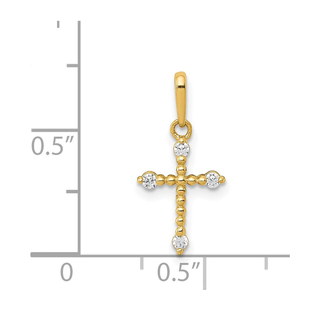 14k Polished Beaded CZ Cross Charm - Product Photo