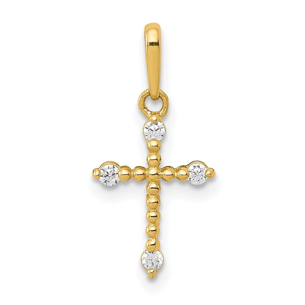 14k Polished Beaded CZ Cross Charm - Product Photo