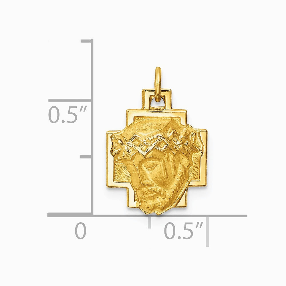 14K Yellow Gold Hollow Polished/Satin Small Jesus Cross Medal - Product Photo