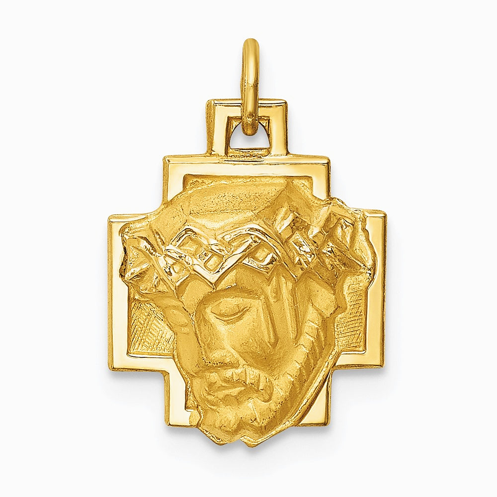 14K Yellow Gold Hollow Polished/Satin Small Jesus Cross Medal - Product Photo