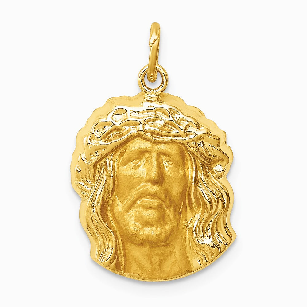 14K Yellow Gold Hollow Polished/Satin Medium Jesus Medal - Product Photo