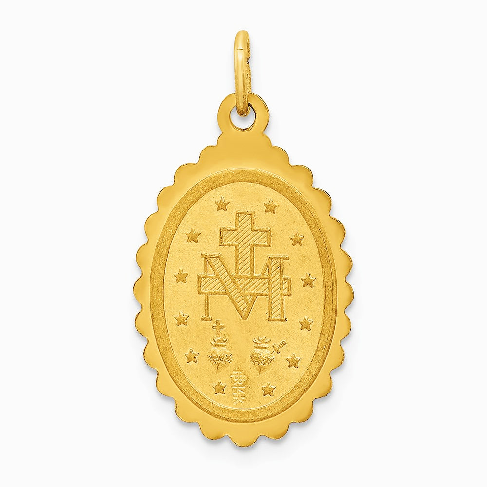 14K Yellow Gold Solid Polished/Satin Medium Oval Scalloped Miraculous Medal - Product Photo