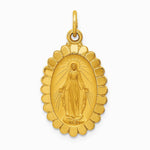 14K Yellow Gold Solid Polished/Satin Medium Oval Scalloped Miraculous Medal - Product Photo