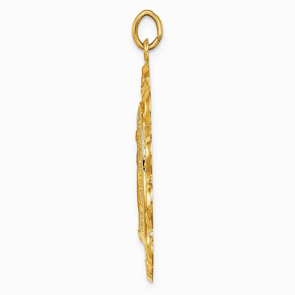 14K Yellow Gold Solid Polished/Satin Fancy Pierced Oval Miraculous Medal - Product Photo