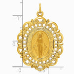 14K Yellow Gold Solid Polished/Satin Fancy Pierced Oval Miraculous Medal - Product Photo