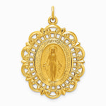 14K Yellow Gold Solid Polished/Satin Fancy Pierced Oval Miraculous Medal - Product Photo