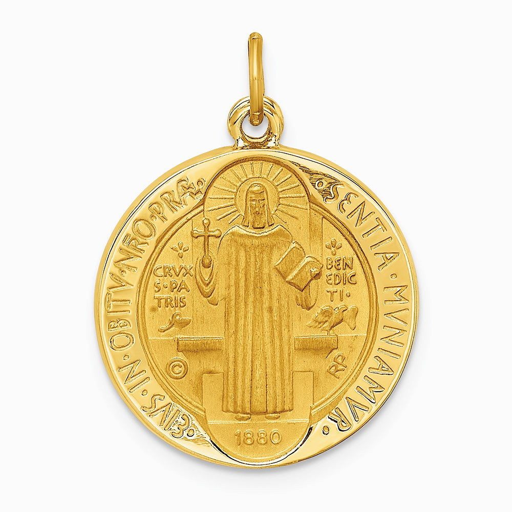 14K Yellow Gold Solid Polished/Satin Round Reversible St. Benedict Medal - Product Photo