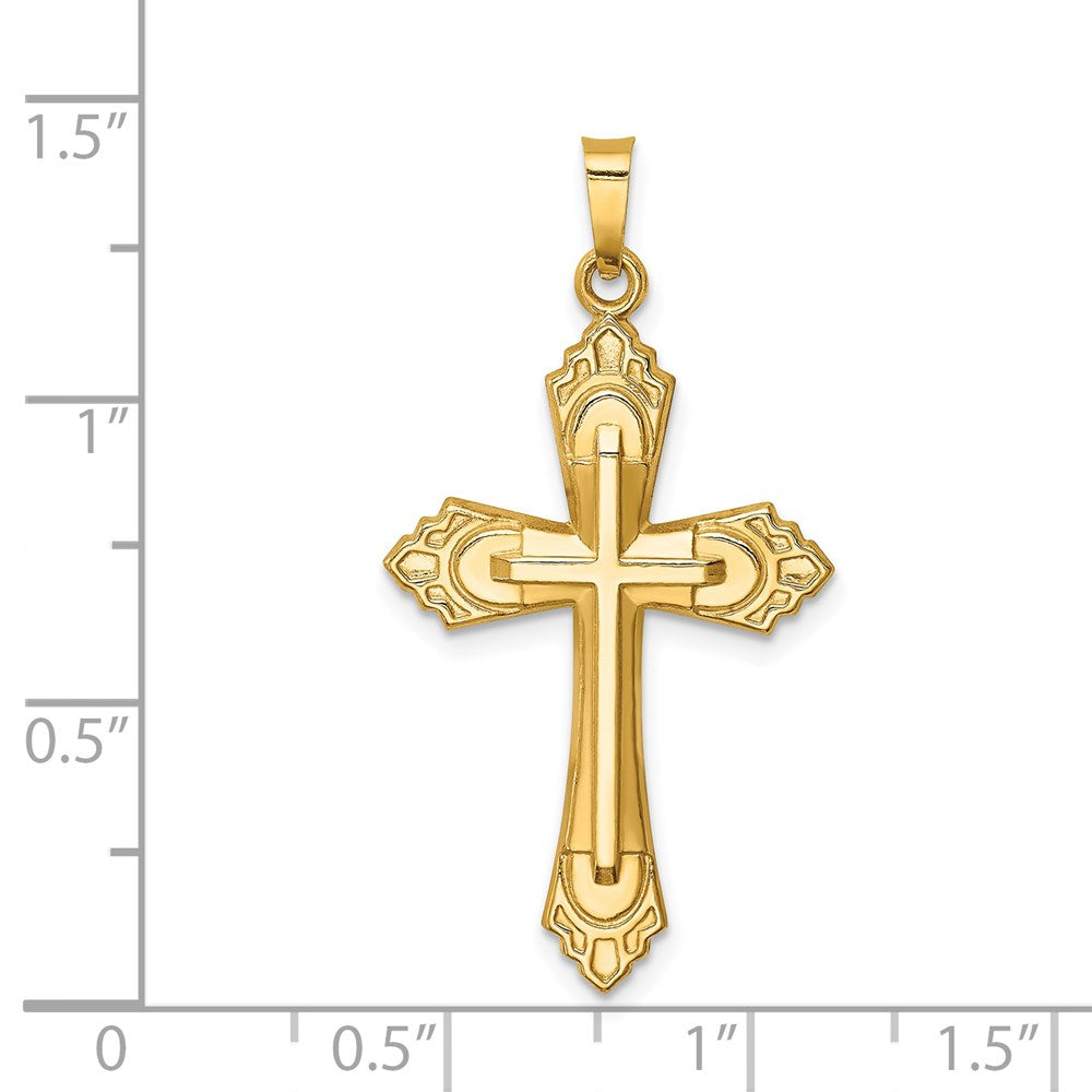 14k Hollow Polished Fleur de Lis Cross - Product Photo