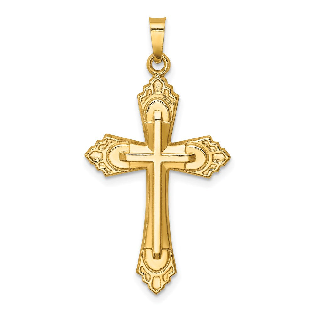 14k Hollow Polished Fleur de Lis Cross - Product Photo
