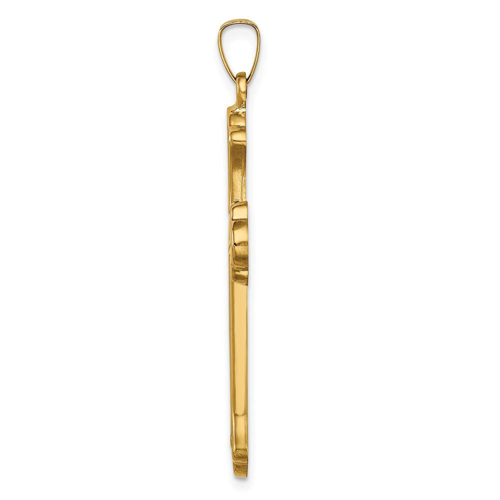 14K Yellow Gold Hollow Polished Woven Fleur de Lis Cross - Product Photo