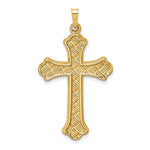 14K Yellow Gold Hollow Polished Woven Fleur de Lis Cross - Product Photo