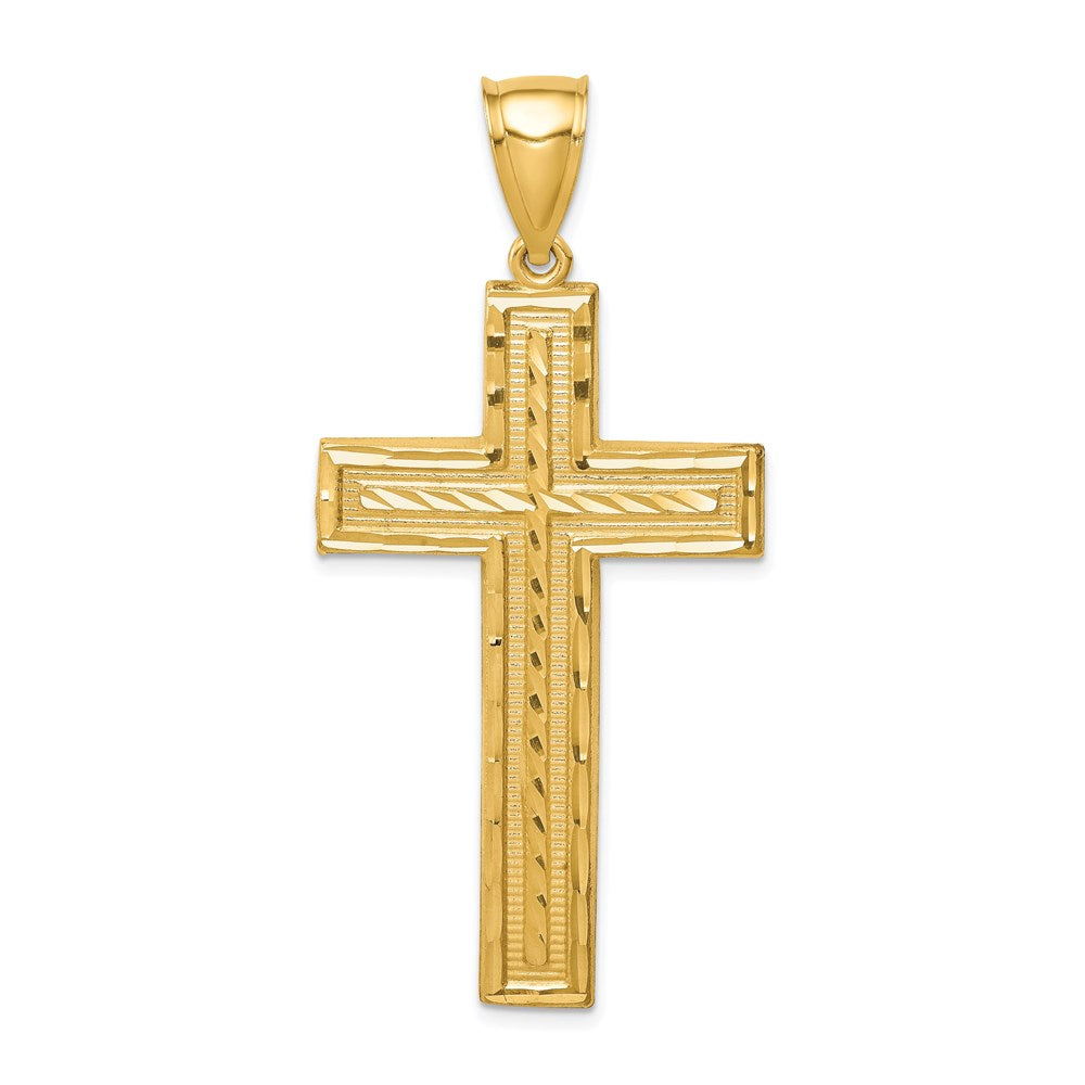 14K Yellow Gold Diamond-cut Cross Pendant - Product Photo