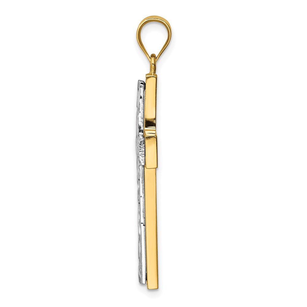 14K Two-tone Polished & Diamond-cut Cross Pendant - Product Photo