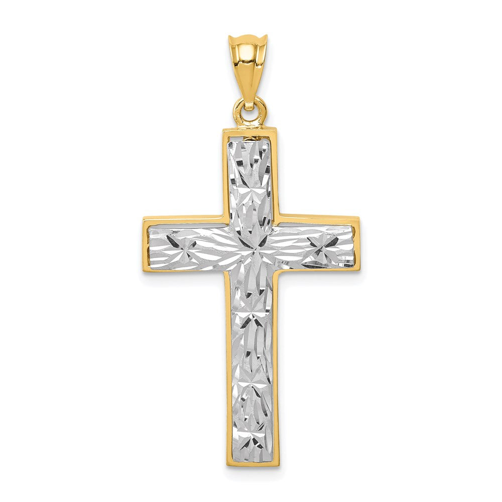 14K Two-tone Polished & Diamond-cut Cross Pendant - Product Photo