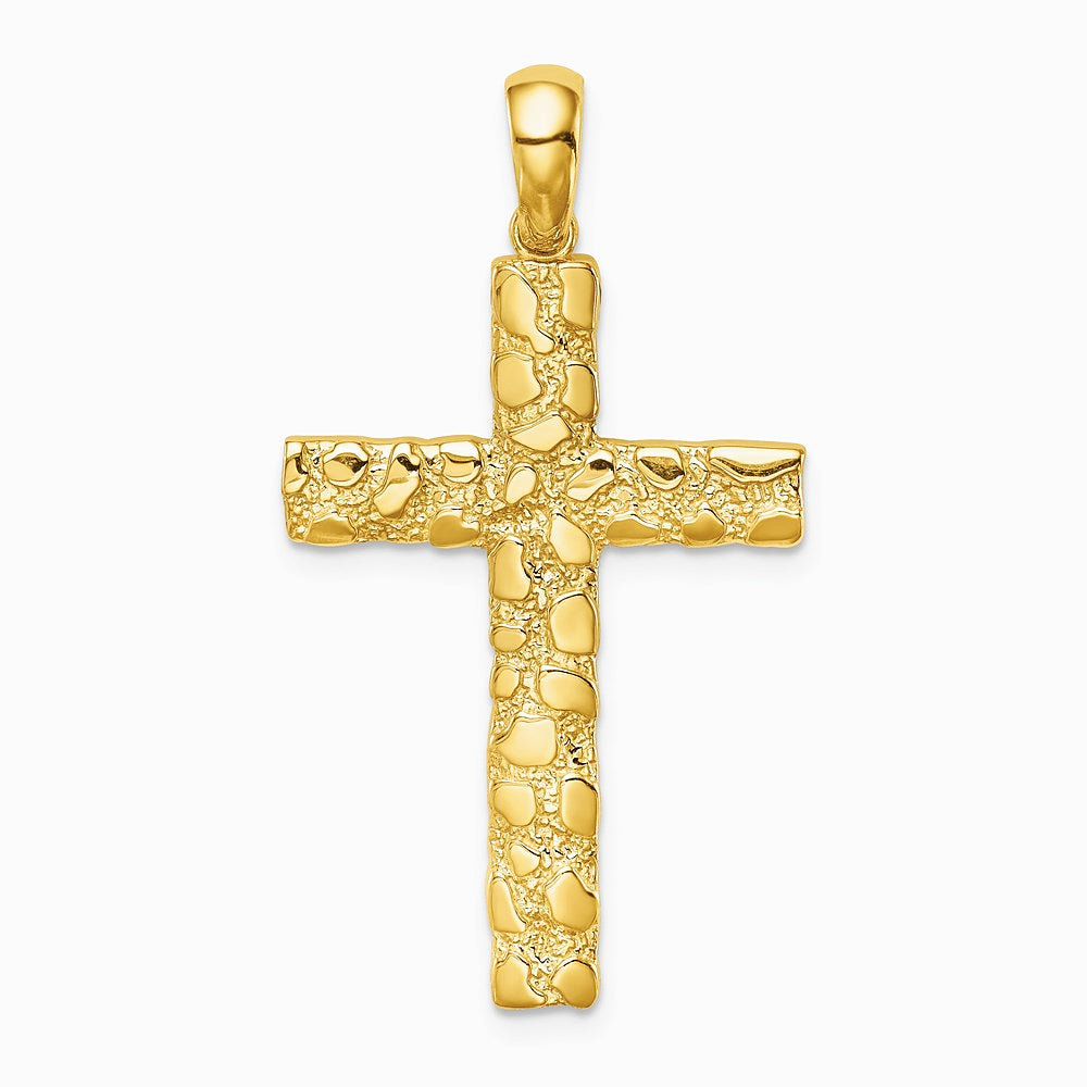 10K / 14K Yellow Gold Nugget Cross Pendant - Product Photo