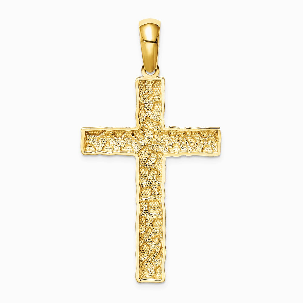 10K / 14K Yellow Gold Nugget Cross Pendant - Product Photo