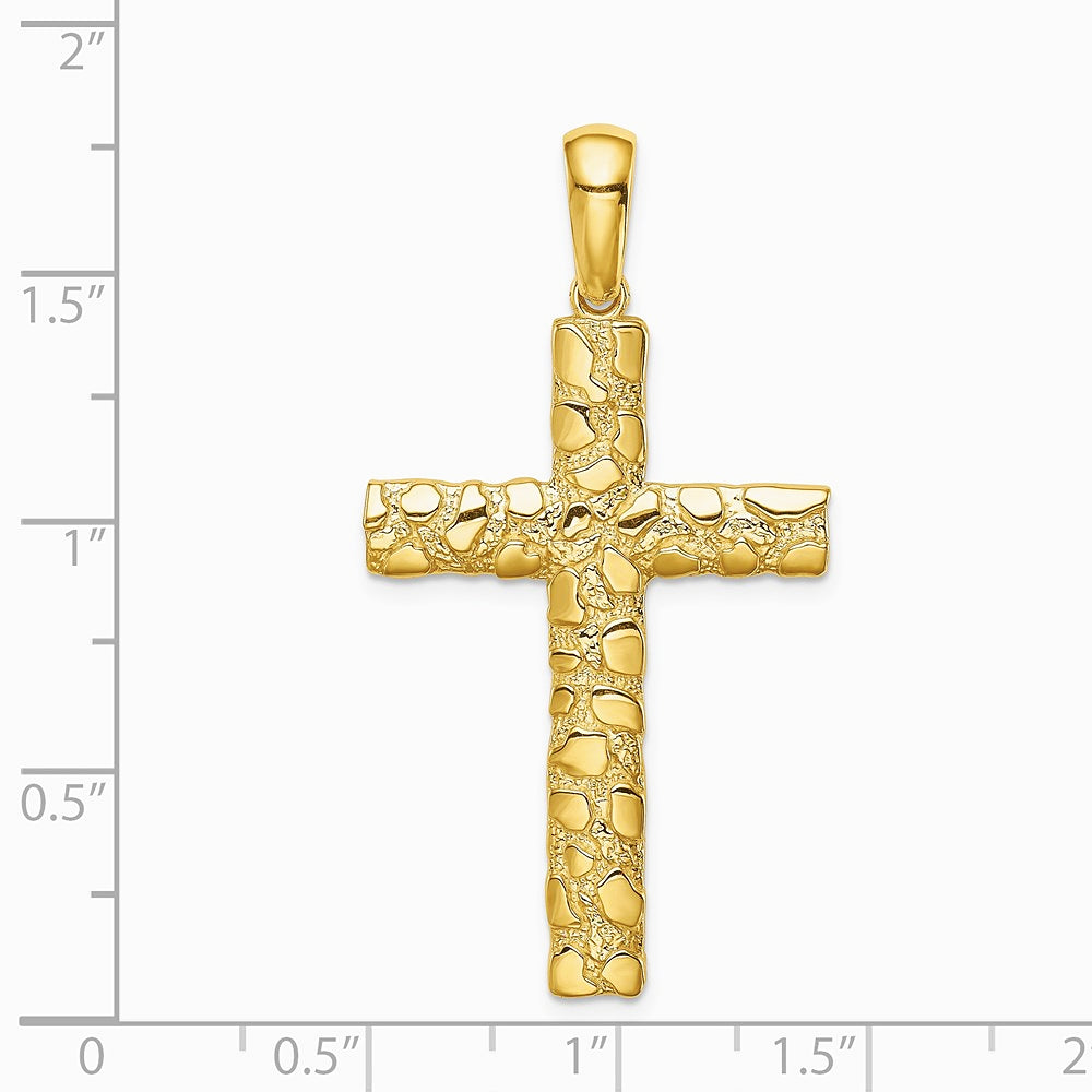 10K / 14K Yellow Gold Nugget Cross Pendant - Product Photo
