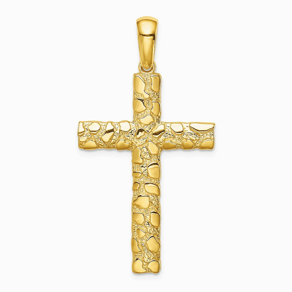 10K / 14K Yellow Gold Nugget Cross Pendant - Product Photo