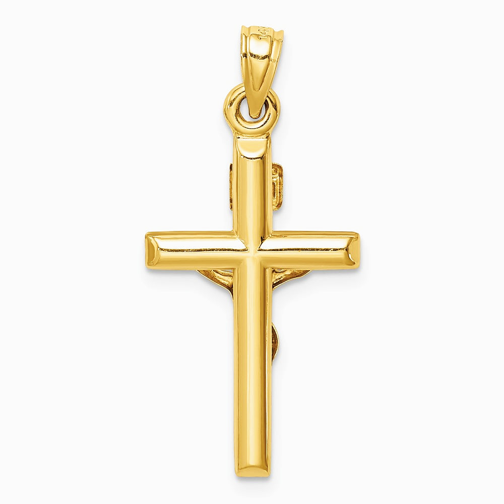 14K Yellow Gold Hollow Crucifix Pendant - Product Photo