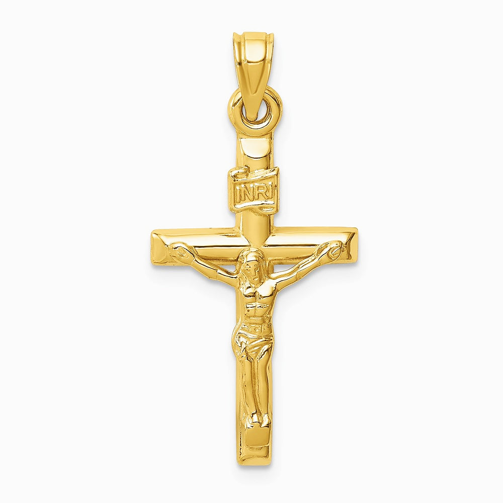 14K Yellow Gold Hollow Crucifix Pendant - Product Photo
