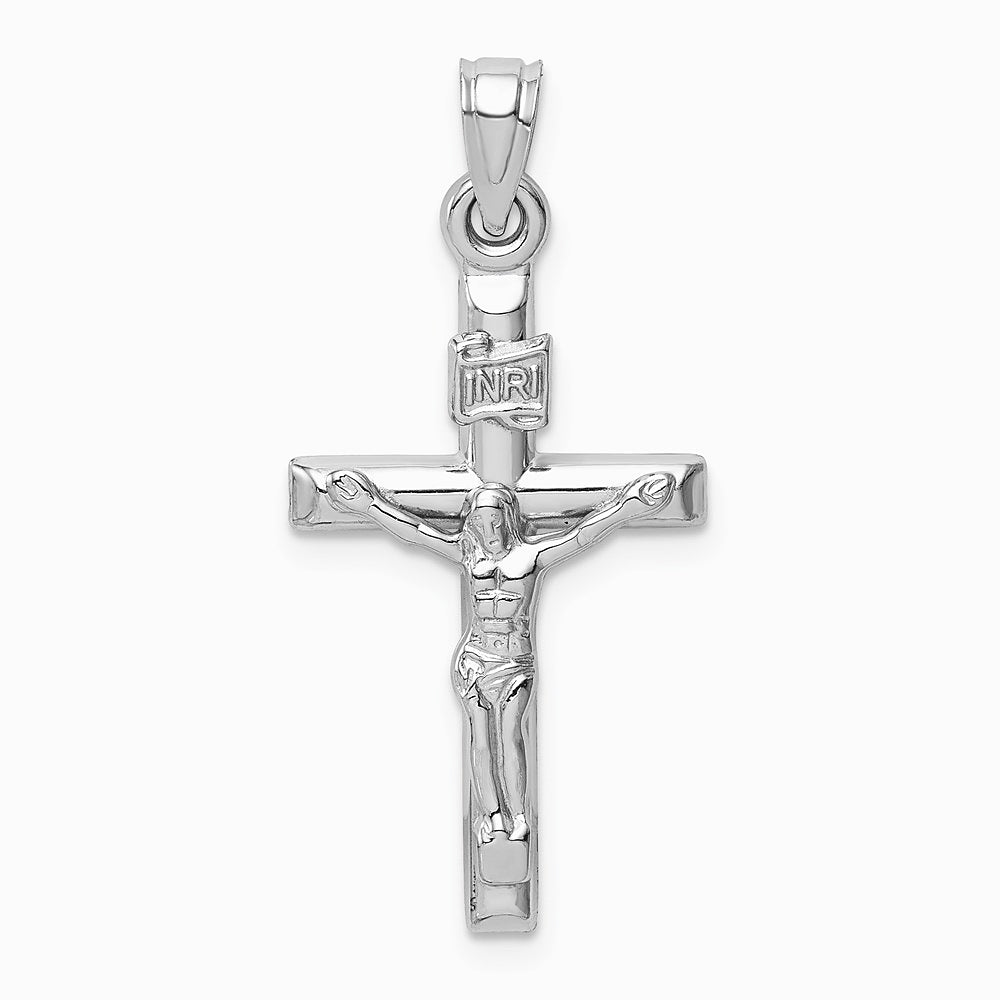 14K White Gold Hollow Crucifix Pendant