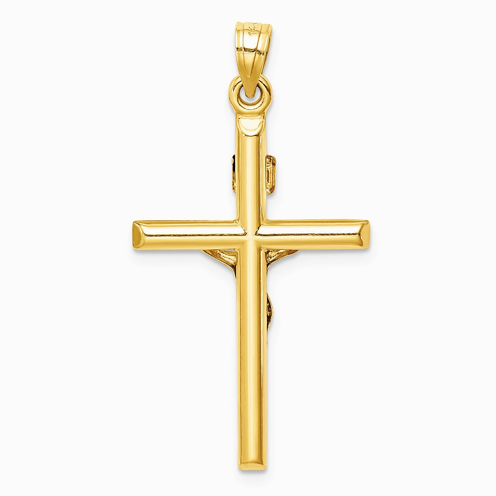 14K Yellow Gold Hollow Crucifix Pendant - Product Photo