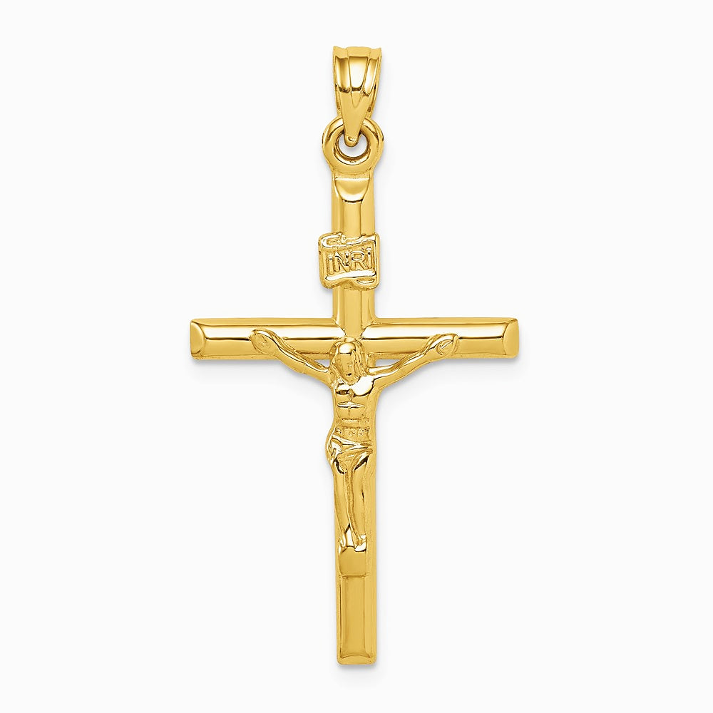 14K Yellow Gold Hollow Crucifix Pendant - Product Photo
