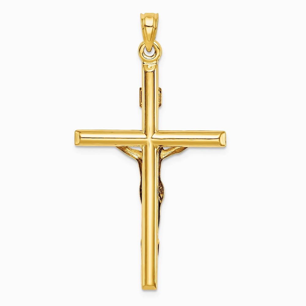 14K Yellow Gold Hollow Crucifix Pendant - Product Photo