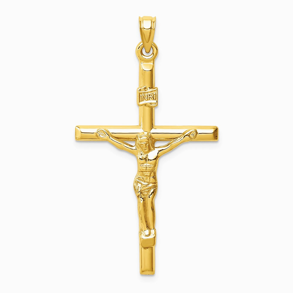 14K Yellow Gold Hollow Crucifix Pendant - Product Photo