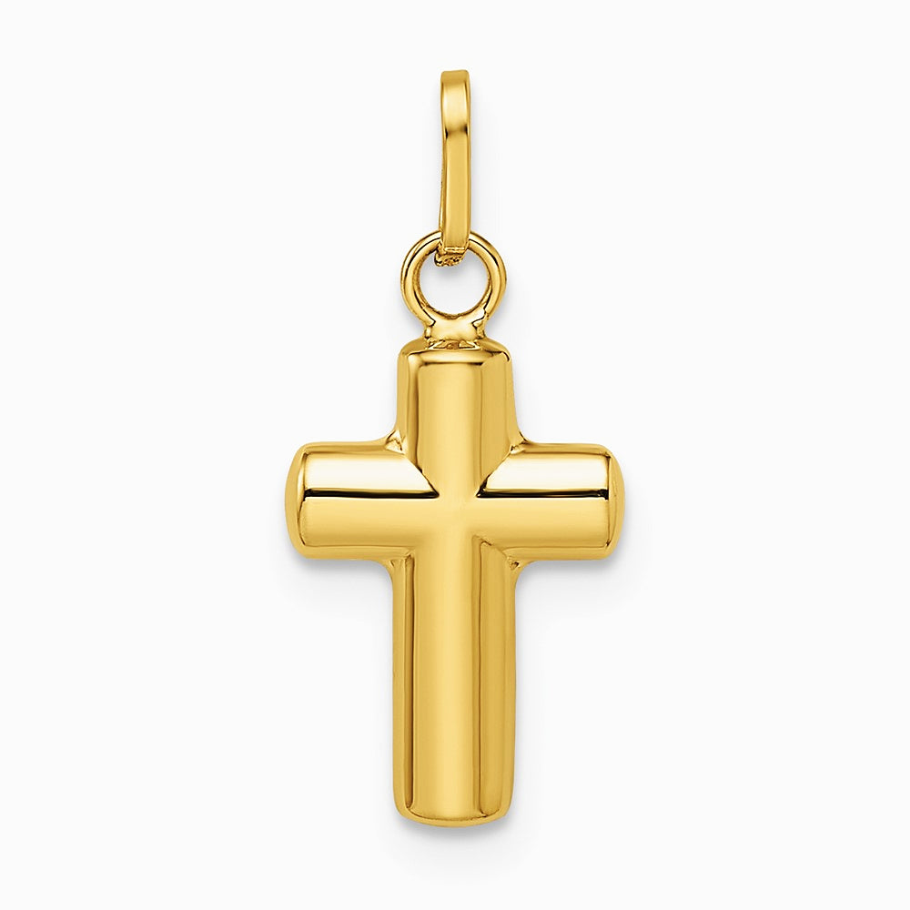 14K Yellow Gold Polished Puffed Cross Pendant - Product Photo