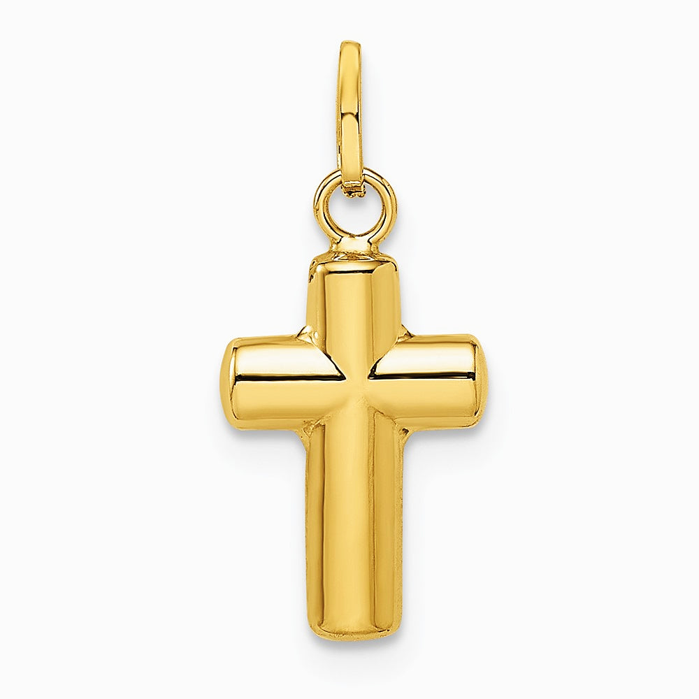 14K Yellow Gold Polished Puffed Cross Pendant - Product Photo