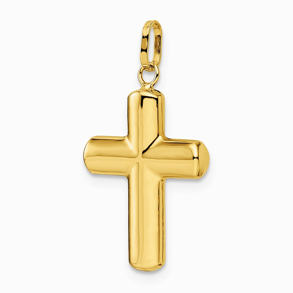14K Yellow Gold Polished Puffed Cross Pendant - Product Photo