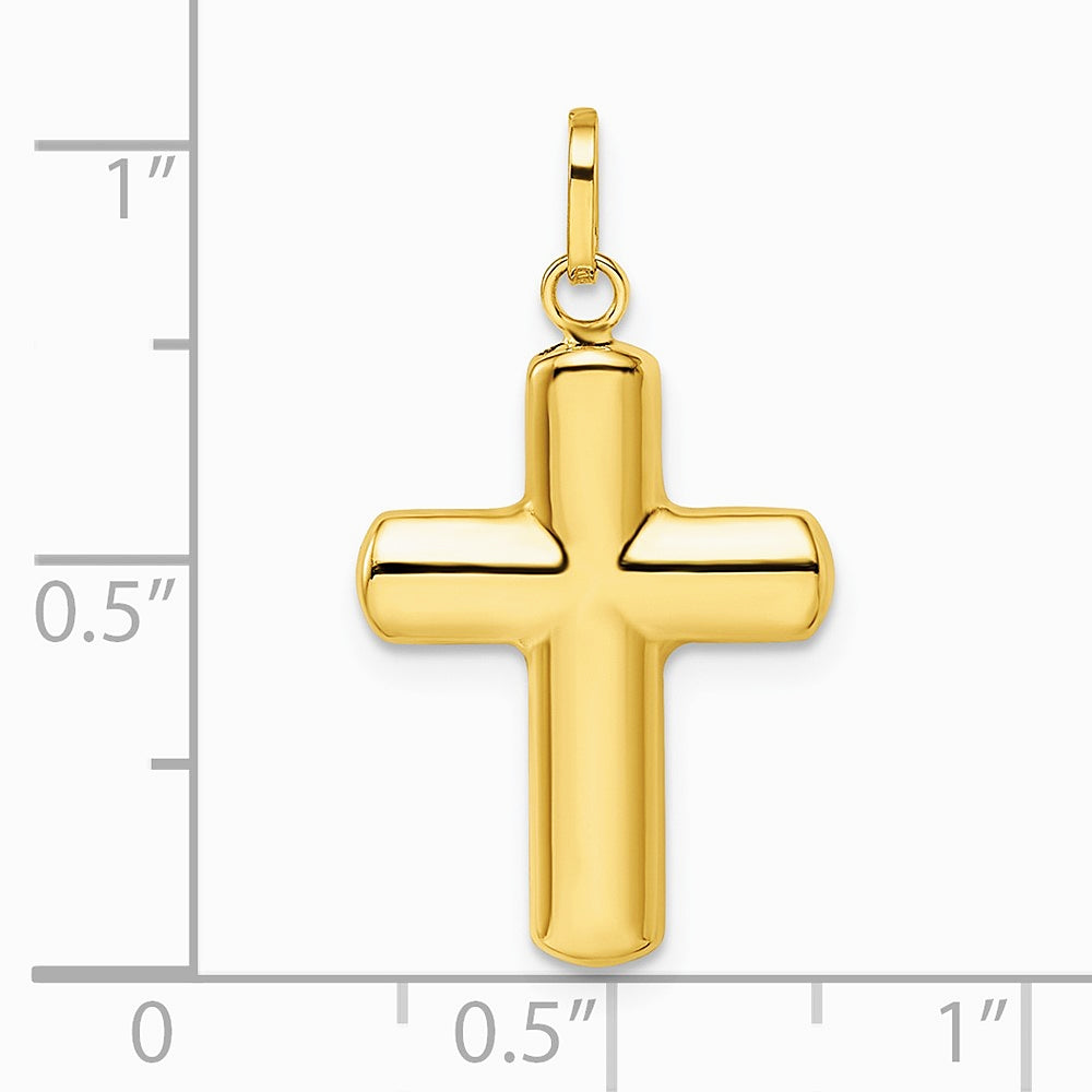 14K Yellow Gold Polished Puffed Cross Pendant - Product Photo