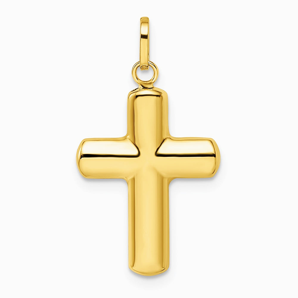 14K Yellow Gold Polished Puffed Cross Pendant - Product Photo