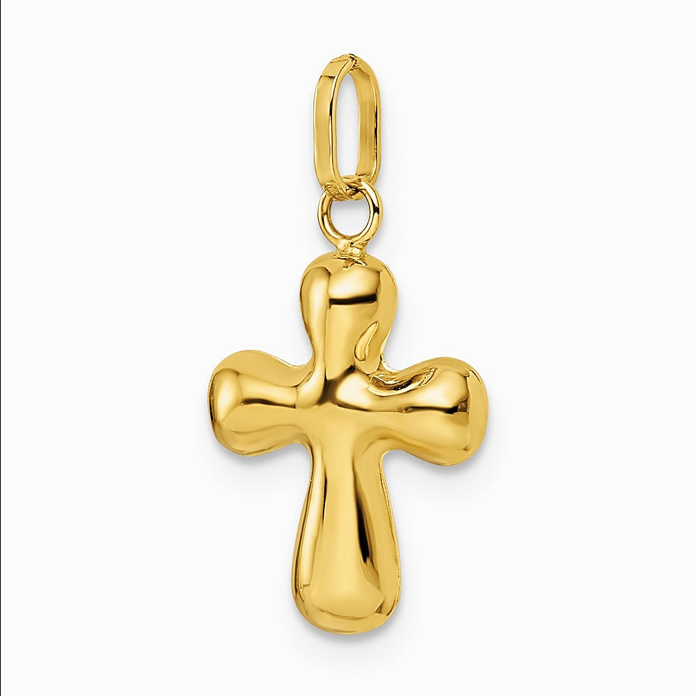 14K Yellow Gold Polished Puffed Cross Pendant - Product Photo