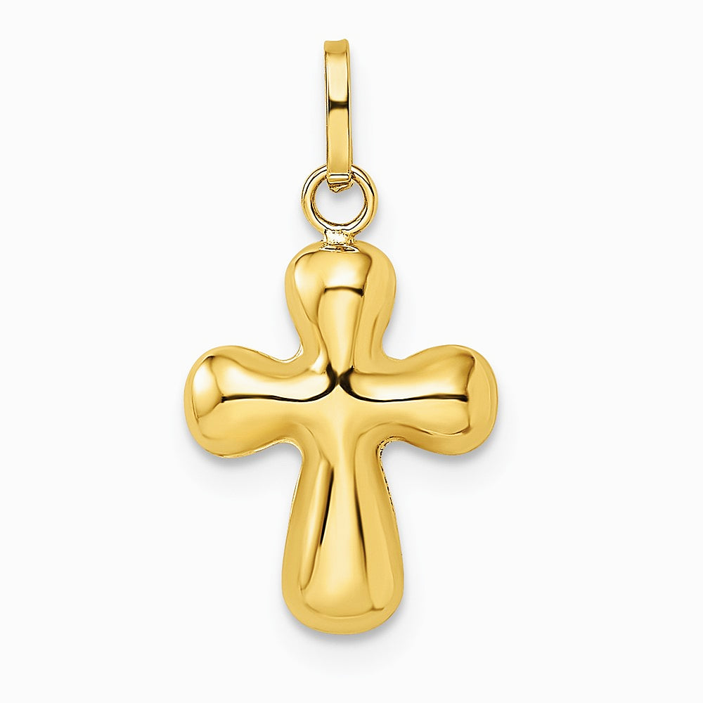 14K Yellow Gold Polished Puffed Cross Pendant - Product Photo