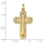 14K Yellow Gold Polished and Textured Hollow Scroll Design Double Cross Pendant - Product Photo