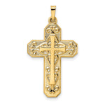 14K Yellow Gold Polished and Textured Hollow Scroll Design Double Cross Pendant - Product Photo