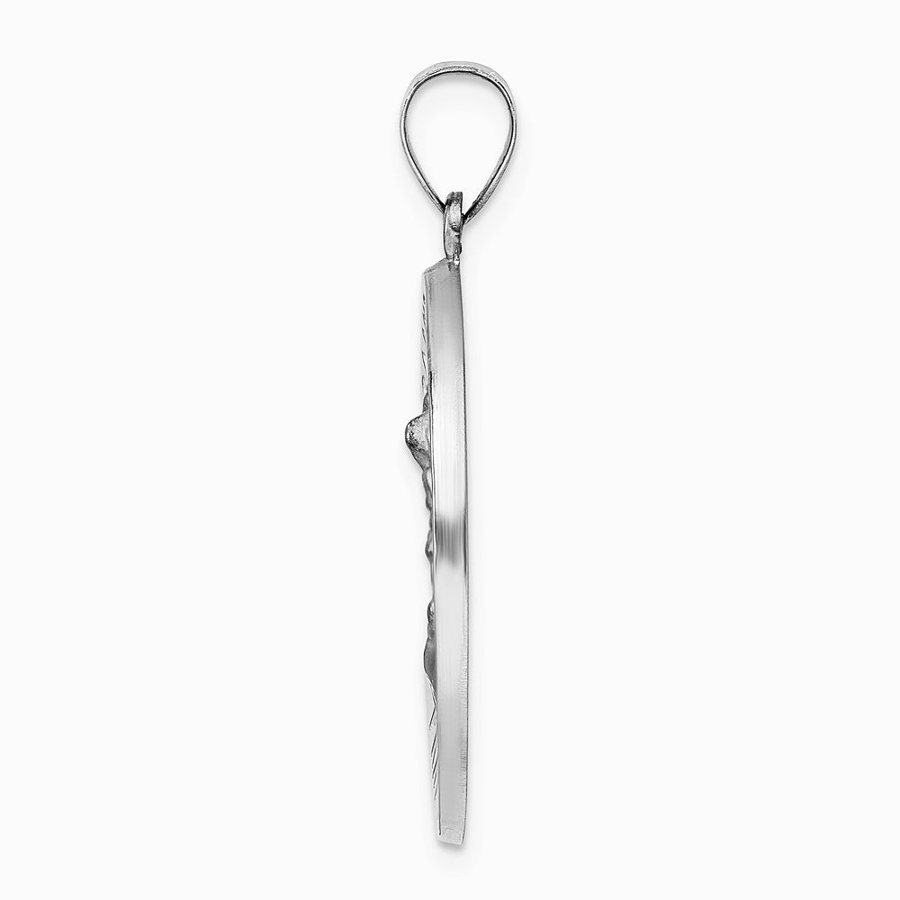 14K White Gold Polished and Satin Hollow St Michael Medal Pendant - Product Photo