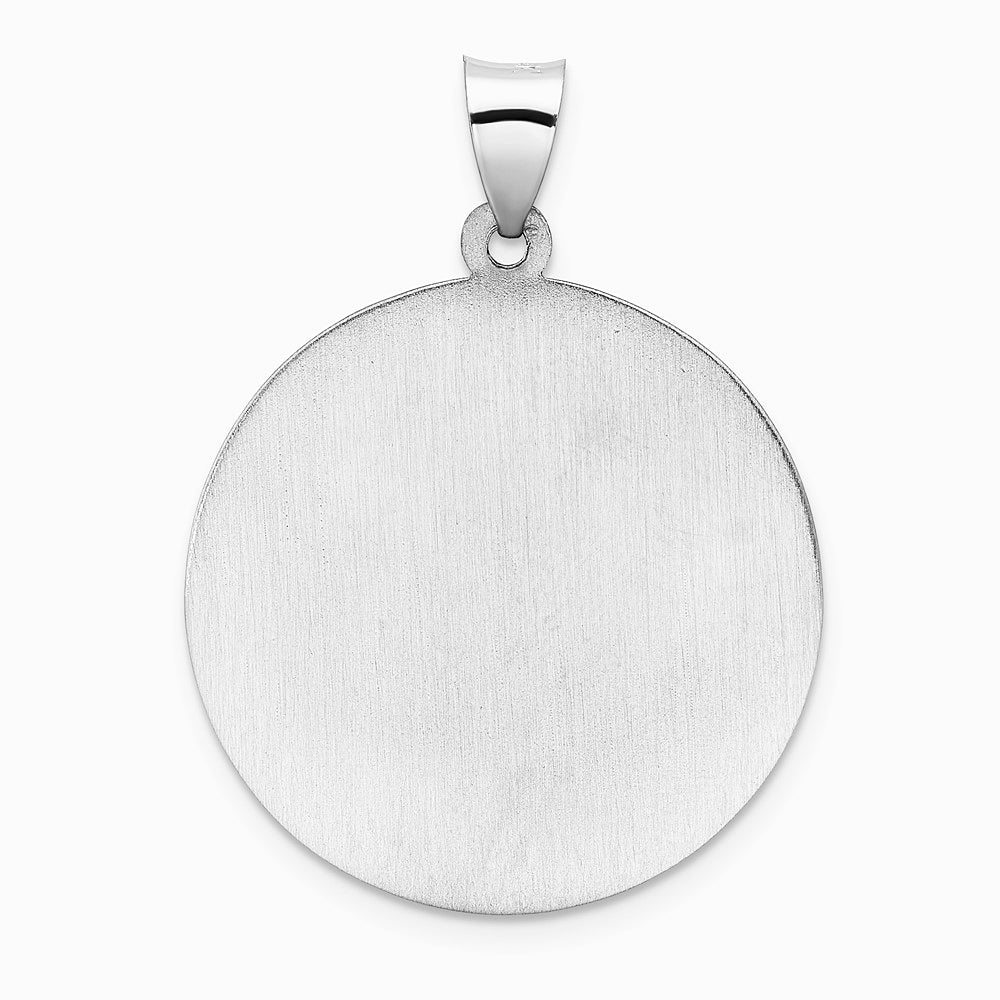 14K White Gold Polished and Satin Hollow St Michael Medal Pendant - Product Photo