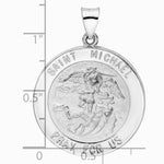 14K White Gold Polished and Satin Hollow St Michael Medal Pendant - Product Photo