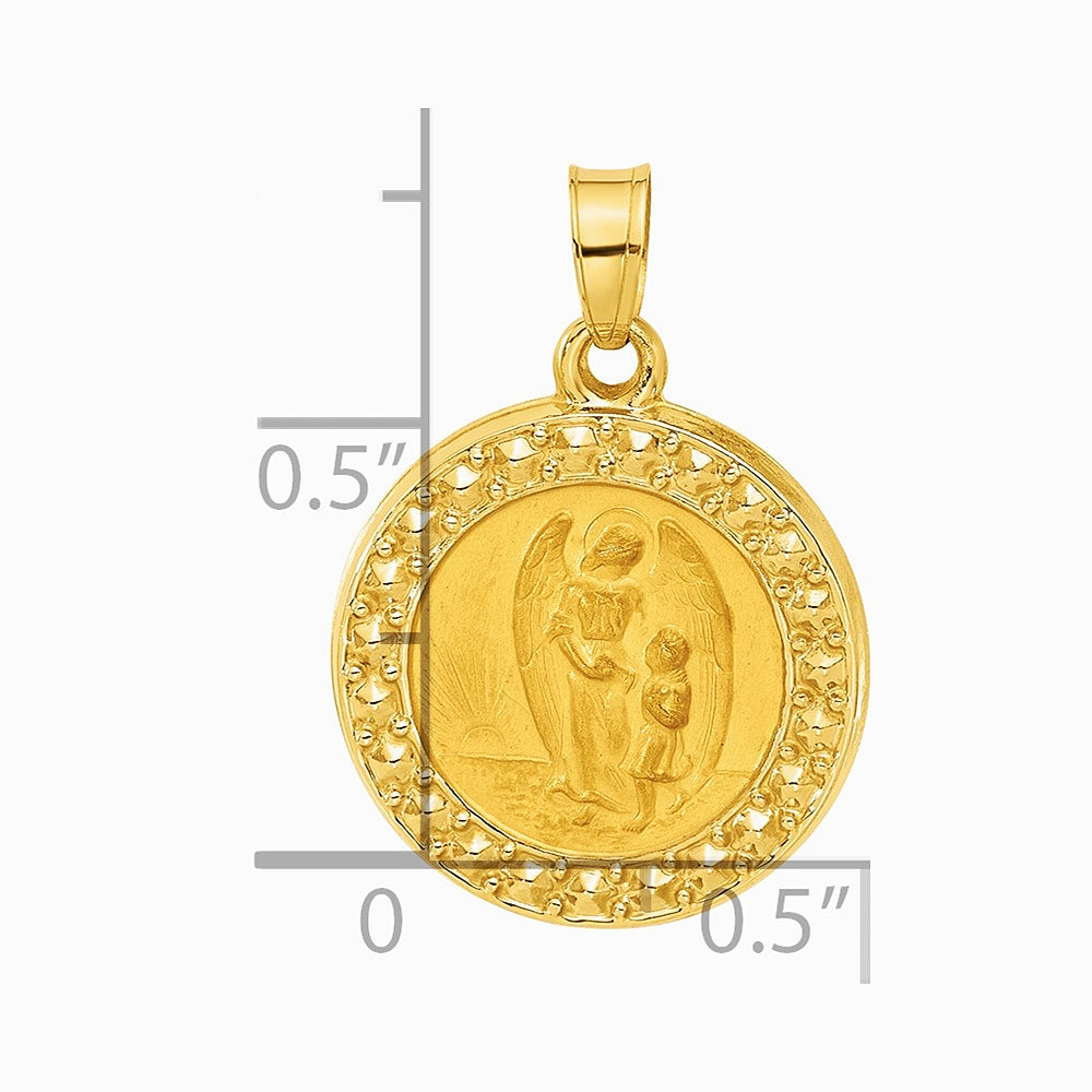14K Yellow Gold Hollow Our Guardian Angel Medal - Product Photo