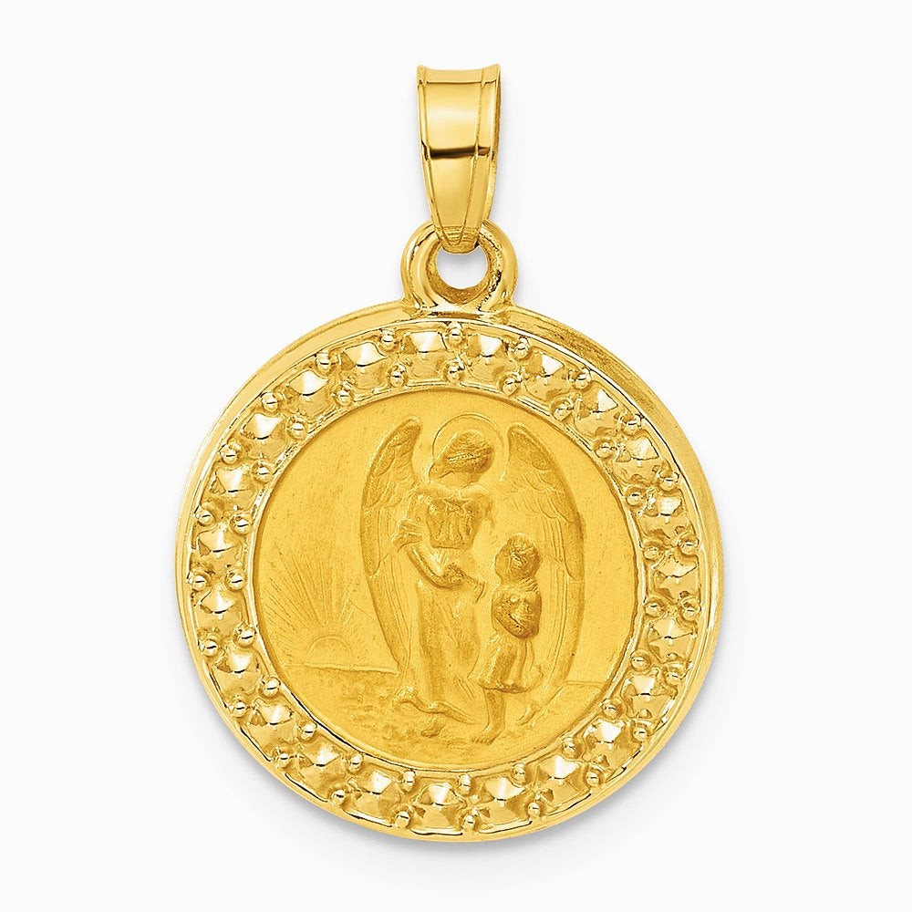 14K Yellow Gold Hollow Our Guardian Angel Medal - Product Photo