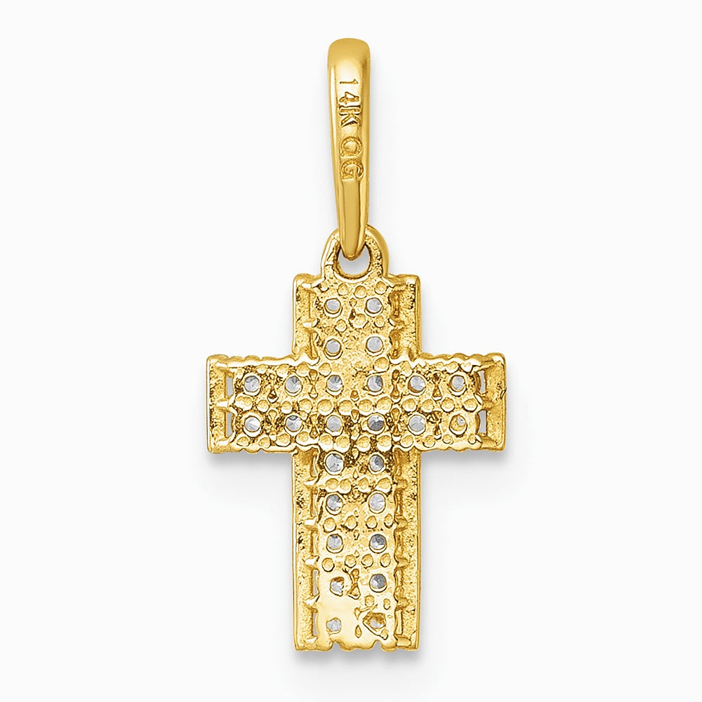 14K Yellow Gold Polished CZ Latin Cross Pendant - Product Photo