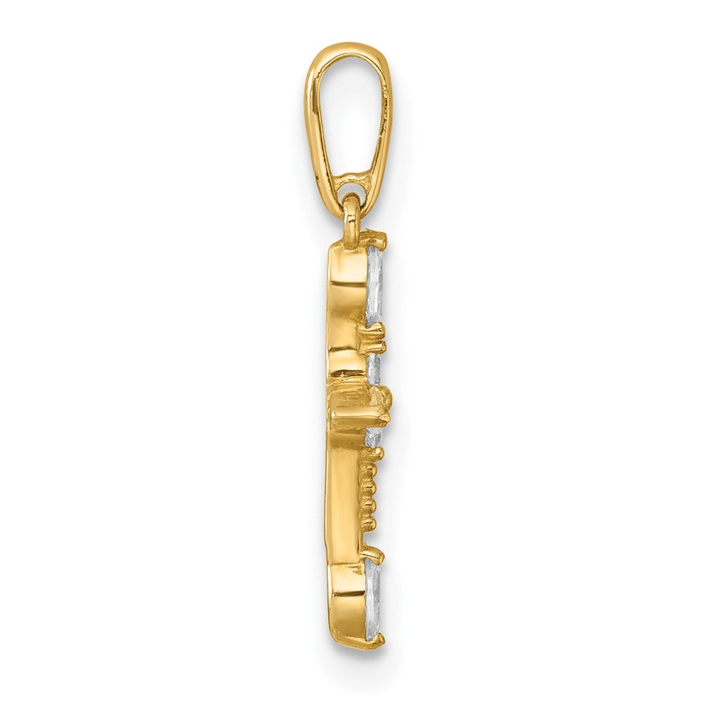 14k Polished and Beaded Fancy CZ Cross Pendant - Product Photo