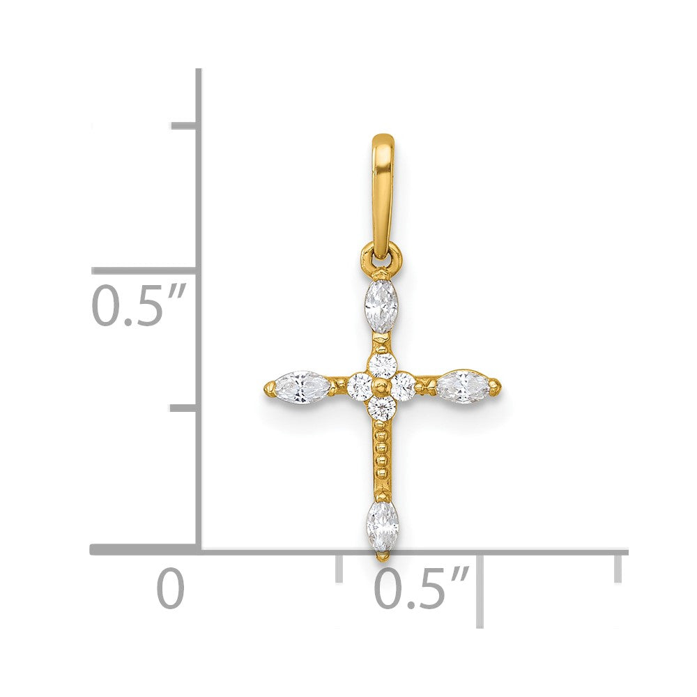 14k Polished and Beaded Fancy CZ Cross Pendant - Product Photo