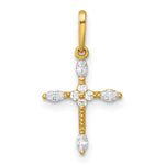14k Polished and Beaded Fancy CZ Cross Pendant - Product Photo